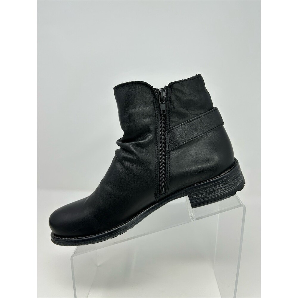 Avellini Booties Womens Black Ankle Side Zip Buckle Low Block Heel Size 37 - Picture 3 of 12